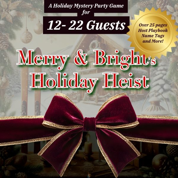 holiday murder mystery party game merry and bright holiday heist logo